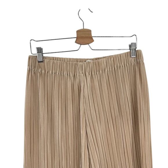 Alice + Olivia Benny Pants Ribbed Pleated Plisse Cropped Wide Leg Tan Size Large - Picture 3 of 10